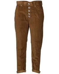 Dondup - Broeken ,Bruin ,Katoen Velvet Cropped Broek Met Sierknopen - Lyst