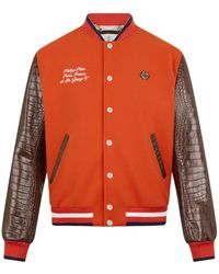 Philipp Plein - Jassen ,Oranje ,Wol Varsity Bomber Cocco Sleeves Parijs - Lyst