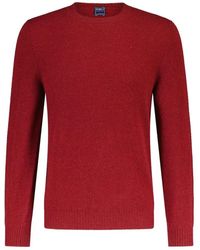 Fedeli - Truien & Vesten ,Rood ,Cashmere Trui Geribbelde Zoom Ronde Hals - Lyst