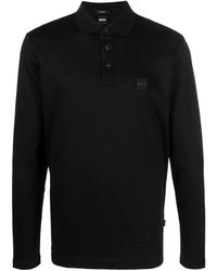 BOSS - Polo a manica lunga in jersey nero - Lyst