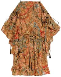 Etro - Kleedjes ,Veelkleurig ,Katoen Off-Shoulder Jurk Met Patroon - Lyst