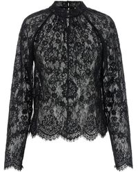 Self-Portrait - Overhemden ,Zwart ,Semi-Transparante Kanten Blouse - Lyst
