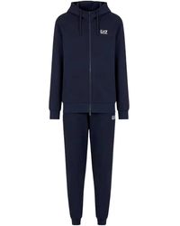 EA7 - Blauw Hooded Trainingspak Set Jogger Broek - Lyst