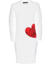 Love Moschino - Vestido de lana blanco con estampado de corazón rojo - Lyst