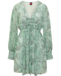 Pinko - Kleedjes ,Veelkleurig ,Polyester Jurk Met Bloemenprint En Strik - Lyst