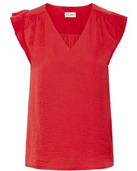 Ichi - Mars Rote Feminine Bluse Mit Rüschenärmeln - Lyst