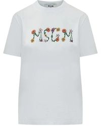 MSGM - Floral Logo T-Shirt - Lyst