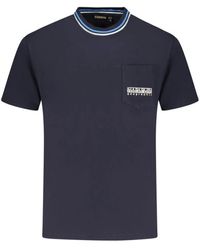 Napapijri - Tops ,Blauw ,Katoen Blauw Katoenen T-Shirt Met Borduurwerk - Lyst