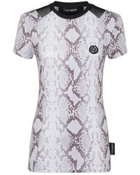 Philipp Plein - Fitness ,Grijs ,Tule T-Shirt Ronde Hals Python - Lyst