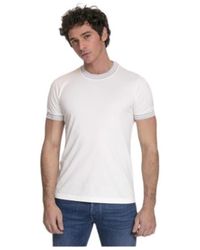 Brunello Cucinelli - Tops ,Wit ,Katoen Wit T-Shirt Met Ronde Hals En Kleurrijke Gestreepte Halslijn En Mouwboorden - Lyst