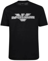 Emporio Armani - T-shirt nera in cotone a manica corta con maxi patch logo aquila e logo lettering - Lyst
