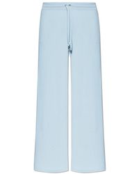 Versace - Broeken ,Blauw ,Wol Wollen Broek Met Wijde Pijpen Van Badstof - Lyst