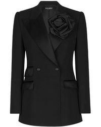Dolce & Gabbana - Blazer nero con applicazione floreale - Lyst