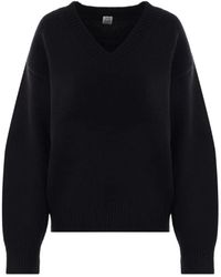 Totême - Maglione nero in lana e cashmere con scollo a v - Lyst