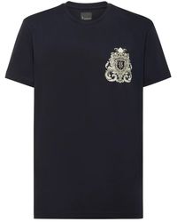 Billionaire - Tops ,Blauw ,Katoen T-Shirt Ronde Hals Ss Crest Barok - Lyst