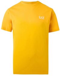 EA7 - Tops ,Geel ,Katoen T-Shirt Met Logo-Opdruk En Korte Mouwen - Lyst