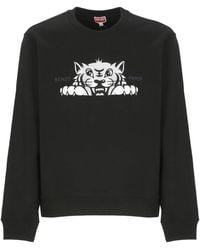 KENZO - Hoodies & Sweatvesten ,Zwart ,Katoen Zwarte Crewneck Sweatshirt Met Tijger Borduurwerk - Lyst
