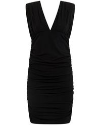 Pinko - Vestido negro con escote en v y detalles fruncidos - Lyst