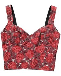 Dolce & Gabbana - Roze Bloemenbrokaat Bijgesneden Blouse Tanktop - Lyst