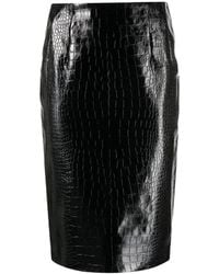 Versace - Falda negra de cuero con estampado de cocodrilo - Lyst