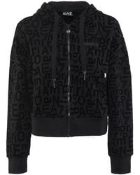 EA7 - Sudadera Con Capucha De Algodón Orgánico Y Cremallera Completa Negro, Mujer, Talla - Lyst