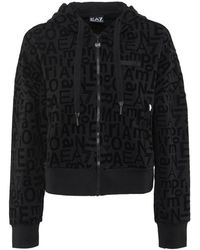EA7 - Felpa in cotone organico con zip intera nero - Lyst
