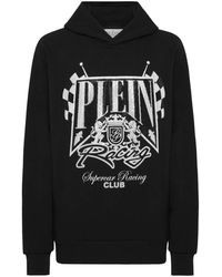 Philipp Plein - Hoodies & Sweatvesten ,Zwart ,Katoen Hooded Sweatshirt Racing - Lyst