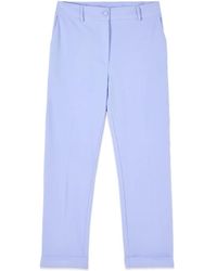 Oltre - Broeken ,Blauw ,Leer Cropped Broek Van Crêpe Stof - Lyst