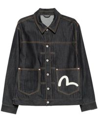 Evisu - Jassen ,Blauw ,Denim Seagull-Print Pleated Denim Jacket - Lyst
