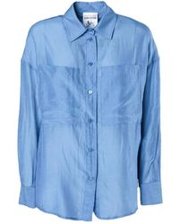 Semicouture - Blaues seidenmischhemd mit spitzem kragen - Lyst