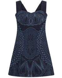 Alberta Ferretti - Kleedjes ,Blauw ,Katoen Mouwenloze Korte Jurk - Lyst