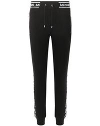 Balmain - Broeken ,Zwart ,Katoen Zwarte Katoenen Joggingbroek Met Koord - Lyst