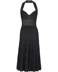 Balmain - Halterneck Geplooide Gebreide Midi Jurk - Lyst