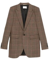 Saint Laurent - Jassen ,Bruin ,Wol Geruite Single-Breasted Blazer - Lyst