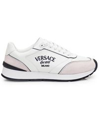 Versace - Sneakers,weiße ledersneaker mit wildledereinsätzen - Lyst