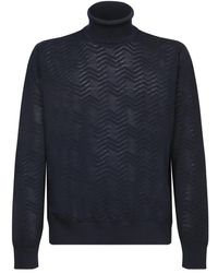 Missoni - Truien & Vesten ,Blauw ,Blauwe Gebreide Kleding Voor Mannen Aw 24 - Lyst
