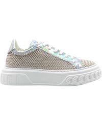 Casadei - Schoenen ,Leer Zilveren Geweven Ketting Sneakers - Lyst