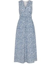 DRYKORN - Kleedjes ,Blauw ,Bloemen Midi Jurk Met Verstelbare Bandjes - Lyst