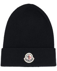 Moncler - Accessoires ,Blauw ,Wol Wollen Muts - Lyst