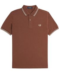 Fred Perry - Tops ,Bruin ,Katoen Twin Tipped Polo Shirt - Lyst