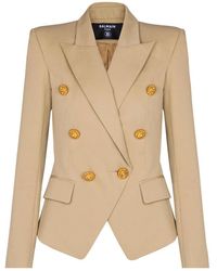 Balmain - Jassen ,Katoen Gabardine Blazer Met 6 Knopen - Lyst
