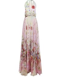Roberto Cavalli - Lange Chiffon Jurk Met Miami Bloemenprint - Lyst