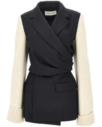 Dries Van Noten - Wollen Blazer Met Gebreide Mouwen - Lyst