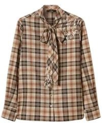 Twinset - Ruitjes Flanellen Blouse Met Borduurwerk - Lyst