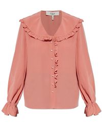 Chloé - Overhemden ,Roze ,Silk Shirt With Ruffles - Lyst