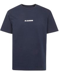 Jil Sander - Tops ,Blauw ,Katoen Crewneck T-Shirt Met Korte Mouwen En Logo - Lyst