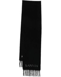 Lanvin - Accessoires ,Zwart ,Wol Logo Sjaal Met Franjes - Lyst