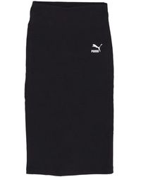 PUMA - Rokken ,Zwart ,Katoen Zwarte Lange Rok Met Hoge Taille - Lyst