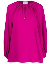 PHAEONIA - Overhemden ,Roze ,Fuchsia Zijden Blouse Met Zelfstrik - Lyst