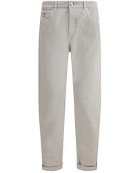 Brunello Cucinelli - Klassische Baumwolljeans Mit Lederpatch - Lyst